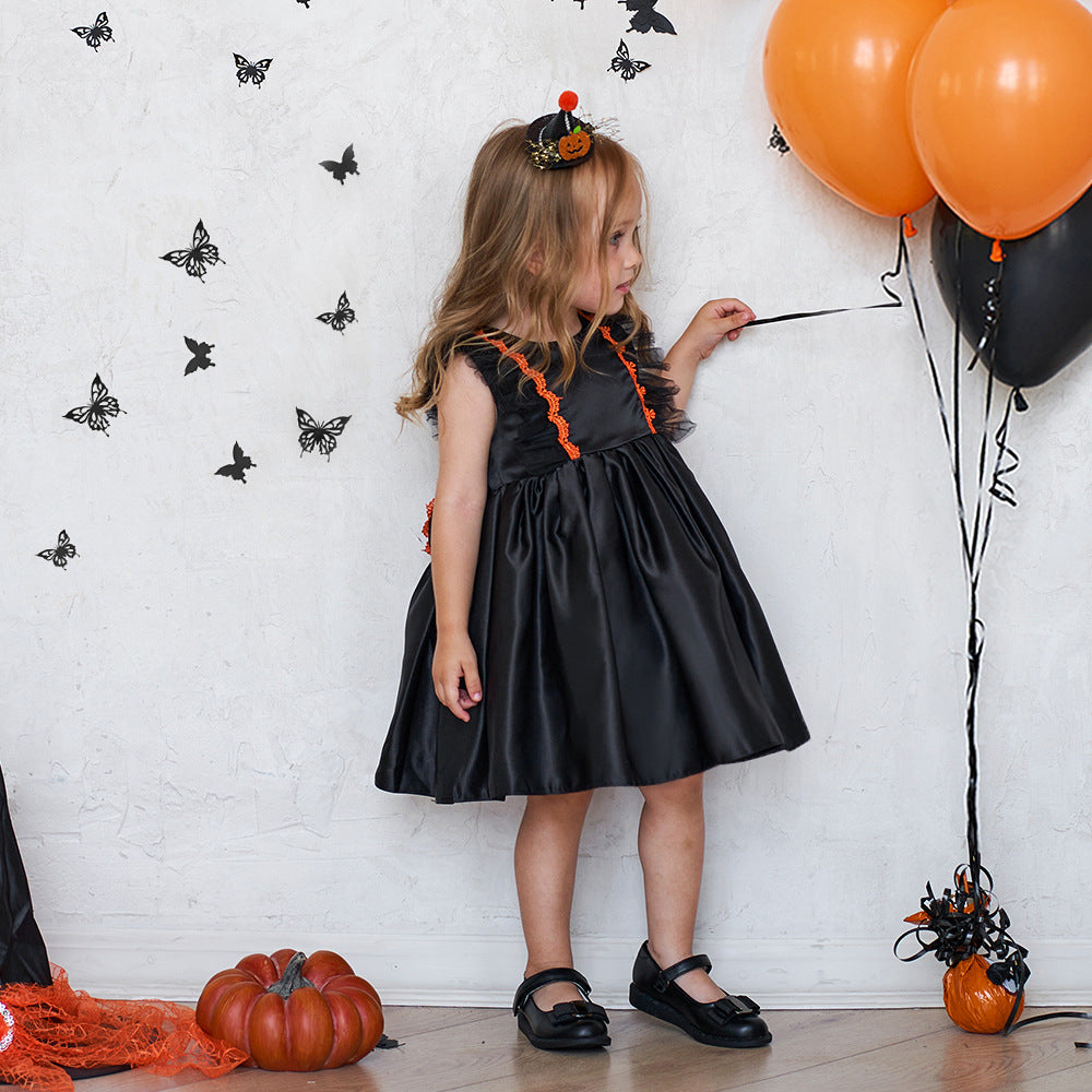 Cute Satin Lace A-Line Dress for Toddlers with Bow & Ruffles – Party & Wedding Princess Outfit