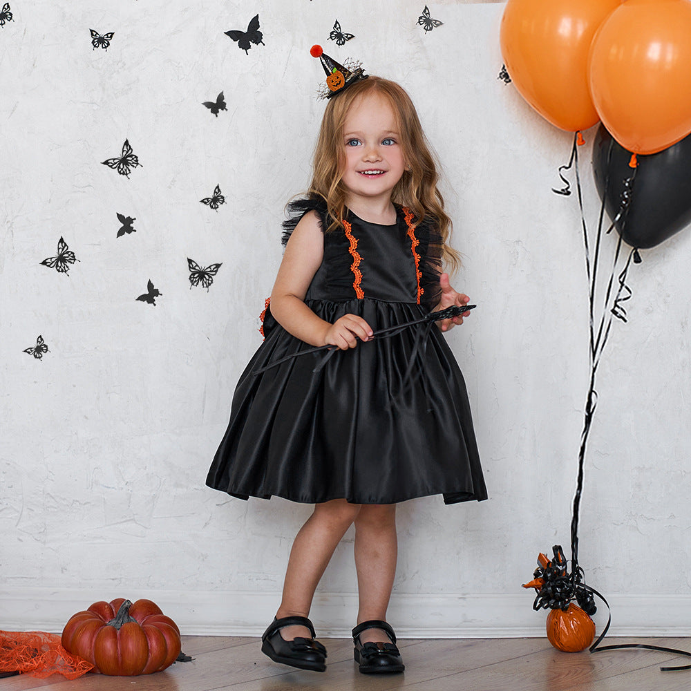 Cute Satin Lace A-Line Dress for Toddlers with Bow & Ruffles – Party & Wedding Princess Outfit