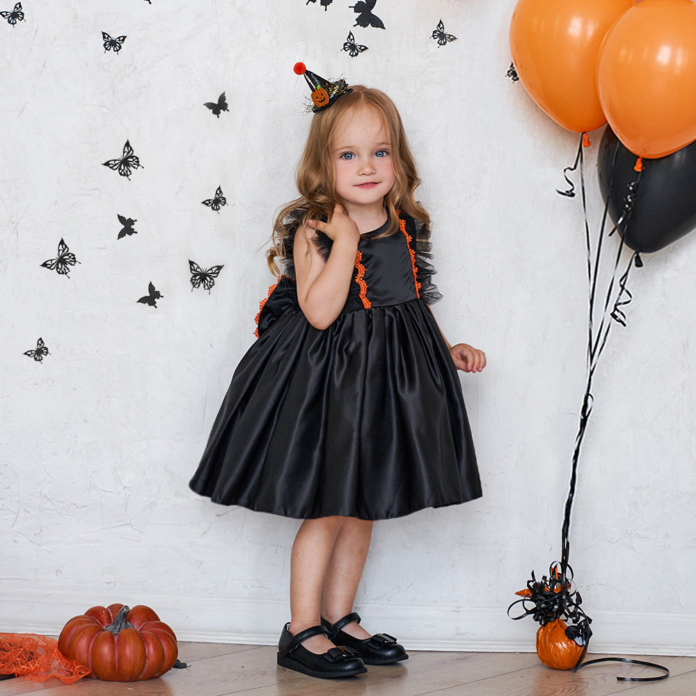 Cute Satin Lace A-Line Dress for Toddlers with Bow & Ruffles – Party & Wedding Princess Outfit