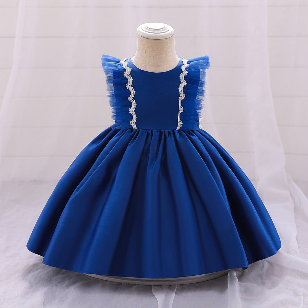 Cute Satin Lace A-Line Dress for Toddlers with Bow & Ruffles – Party & Wedding Princess Outfit