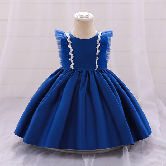 Cute Satin Lace A-Line Dress for Toddlers with Bow & Ruffles – Party & Wedding Princess Outfit