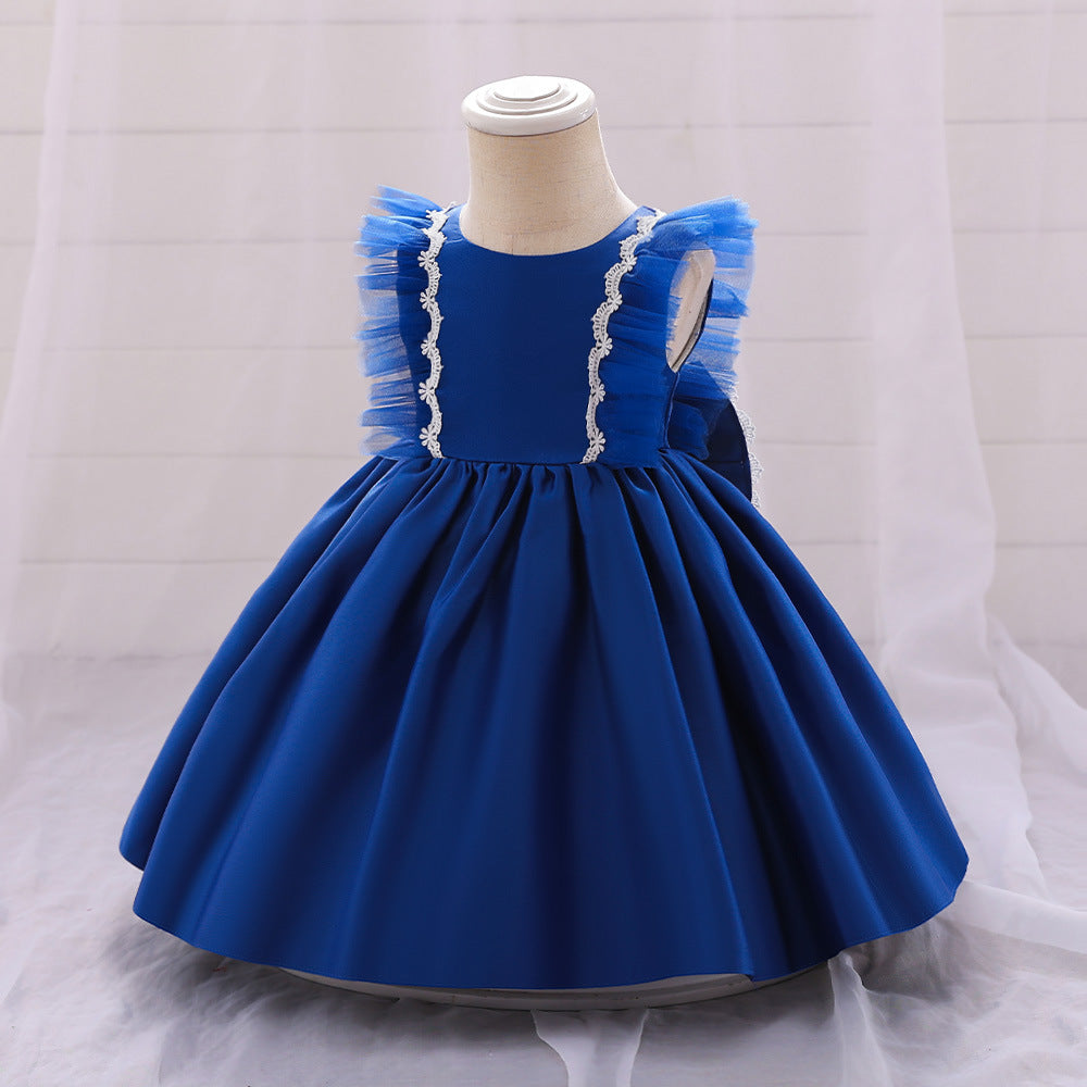 Cute Satin Lace A-Line Dress for Toddlers with Bow & Ruffles – Party & Wedding Princess Outfit