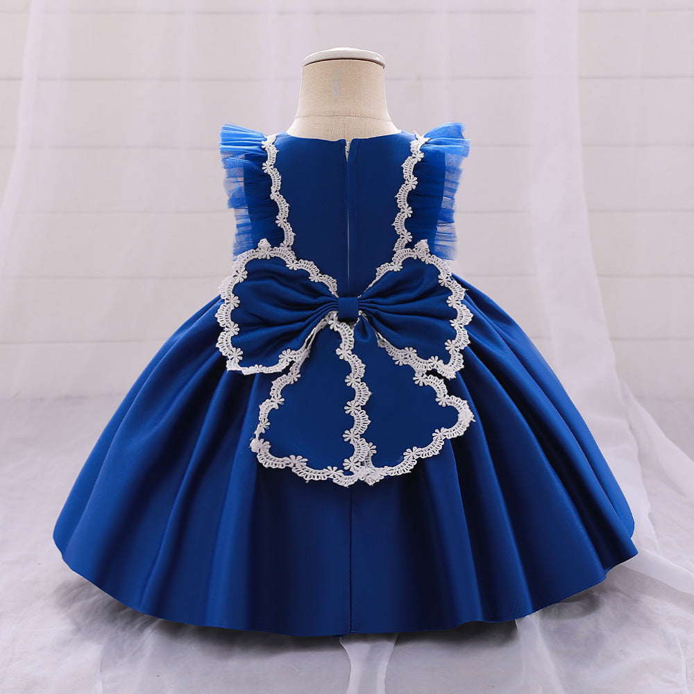 Cute Satin Lace A-Line Dress for Toddlers with Bow & Ruffles – Party & Wedding Princess Outfit