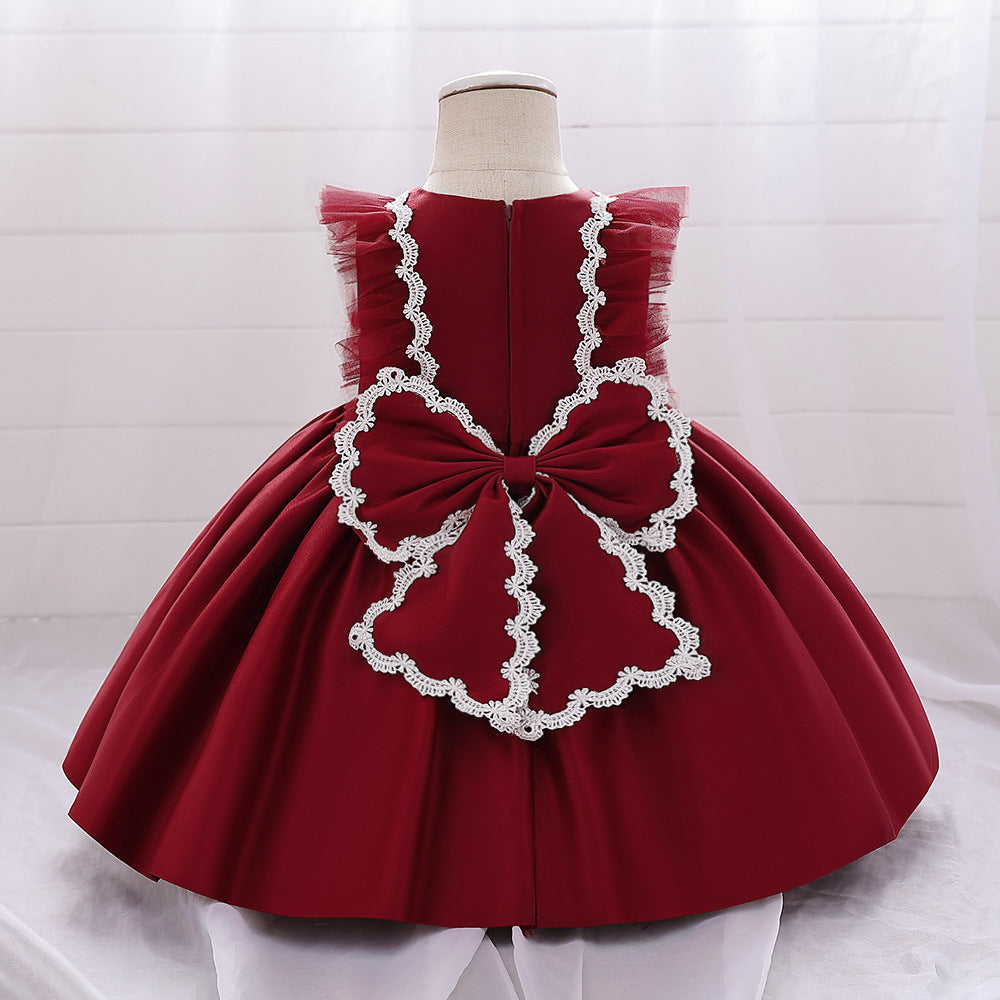 Cute Satin Lace A-Line Dress for Toddlers with Bow & Ruffles – Party & Wedding Princess Outfit