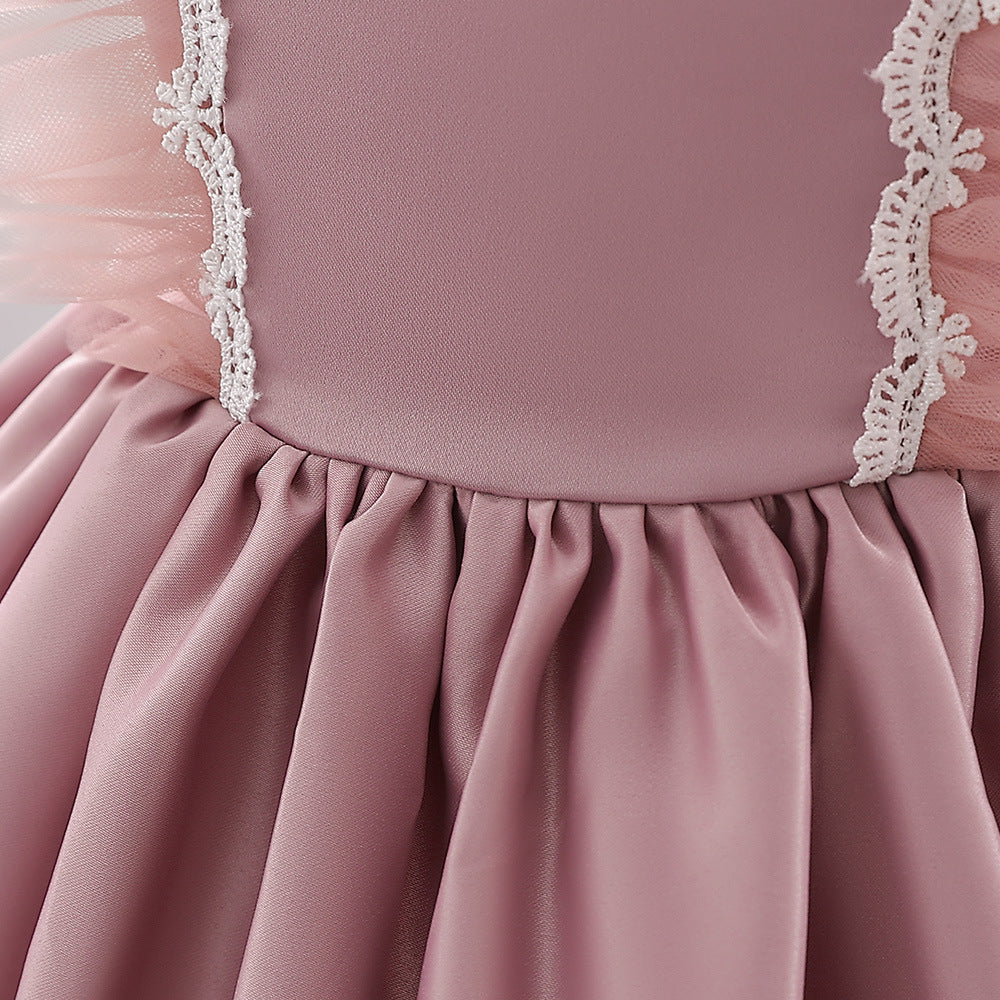 Cute Satin Lace A-Line Dress for Toddlers with Bow & Ruffles – Party & Wedding Princess Outfit