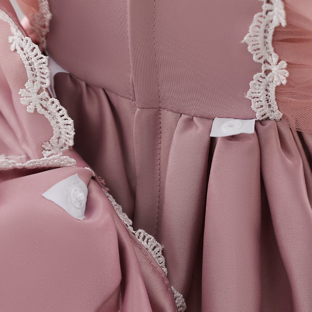 Cute Satin Lace A-Line Dress for Toddlers with Bow & Ruffles – Party & Wedding Princess Outfit