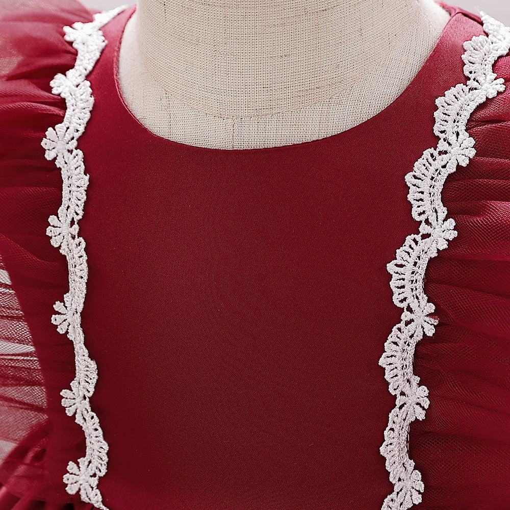 Cute Satin Lace A-Line Dress for Toddlers with Bow & Ruffles – Party & Wedding Princess Outfit