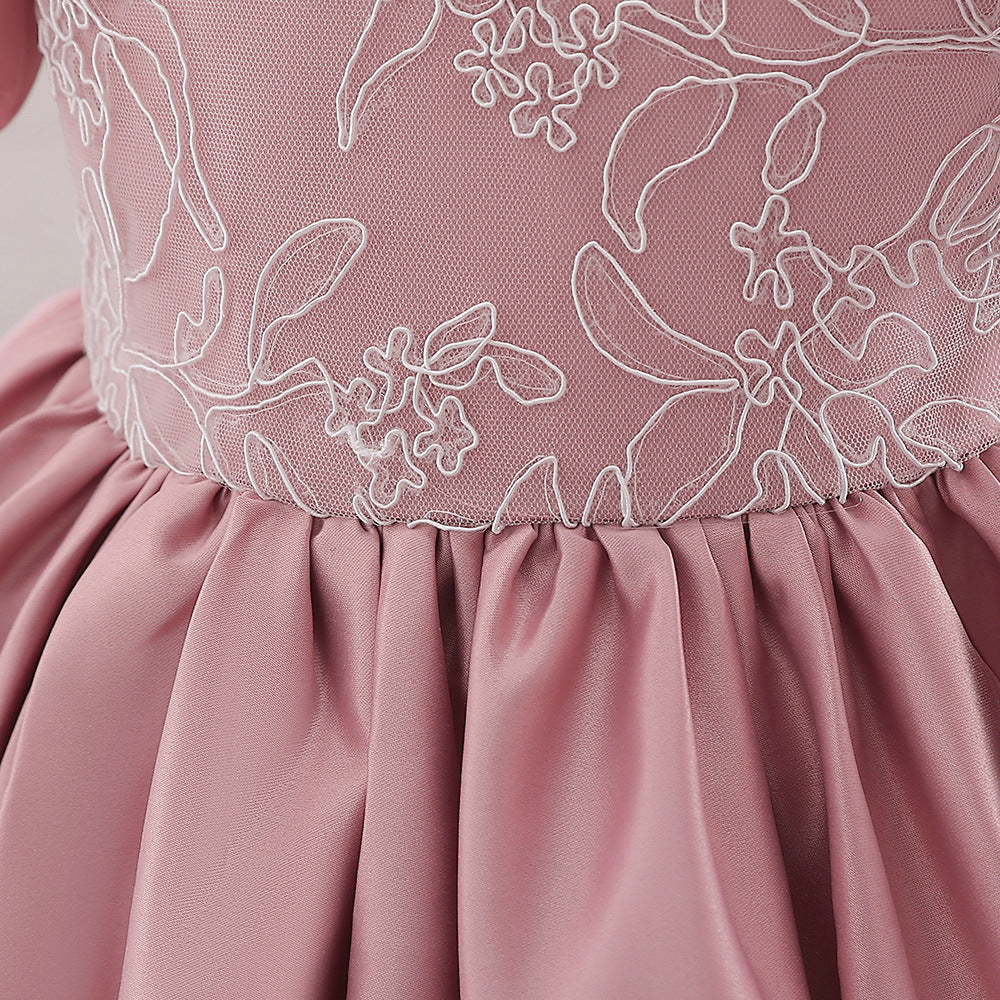 Satin Princess Dress for Baby Girls – Ruffle Tea-Length Flower Girl Outfit