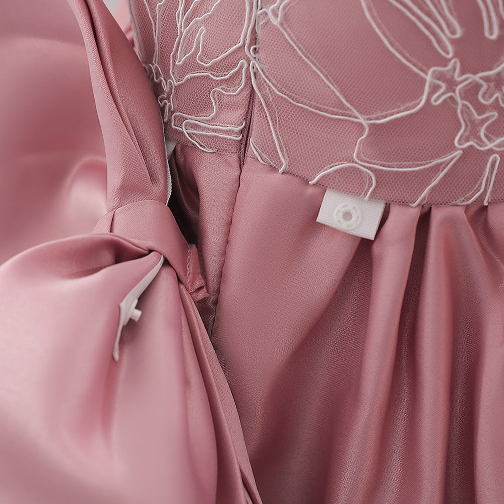 Satin Princess Dress for Baby Girls – Ruffle Tea-Length Flower Girl Outfit