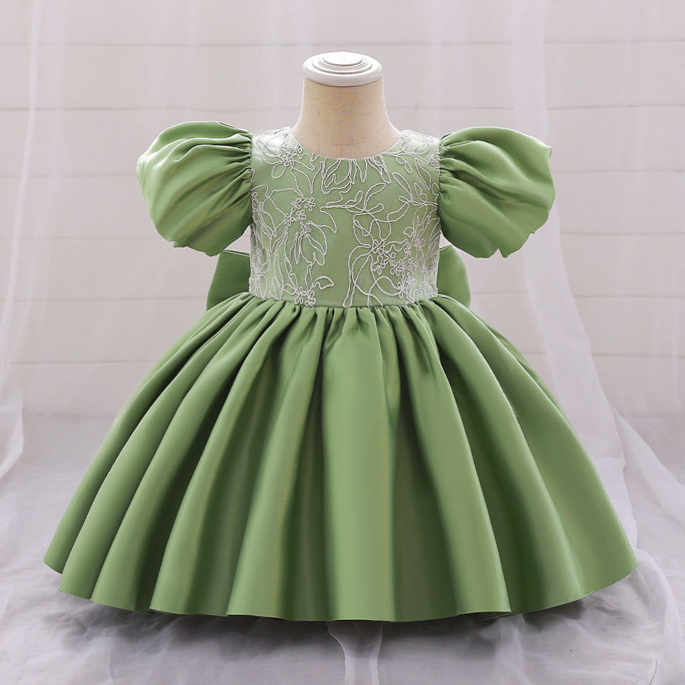 Satin Princess Dress for Baby Girls – Ruffle Tea-Length Flower Girl Outfit
