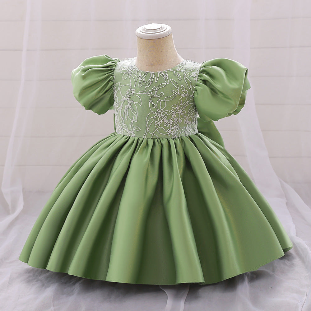 Satin Princess Dress for Baby Girls – Ruffle Tea-Length Flower Girl Outfit
