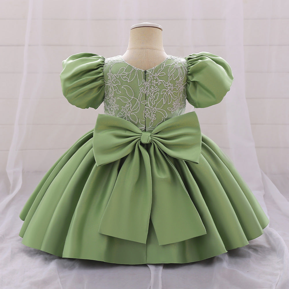Satin Princess Dress for Baby Girls – Ruffle Tea-Length Flower Girl Outfit