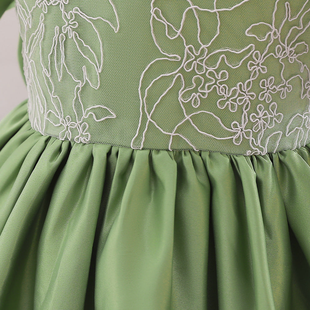 Satin Princess Dress for Baby Girls – Ruffle Tea-Length Flower Girl Outfit