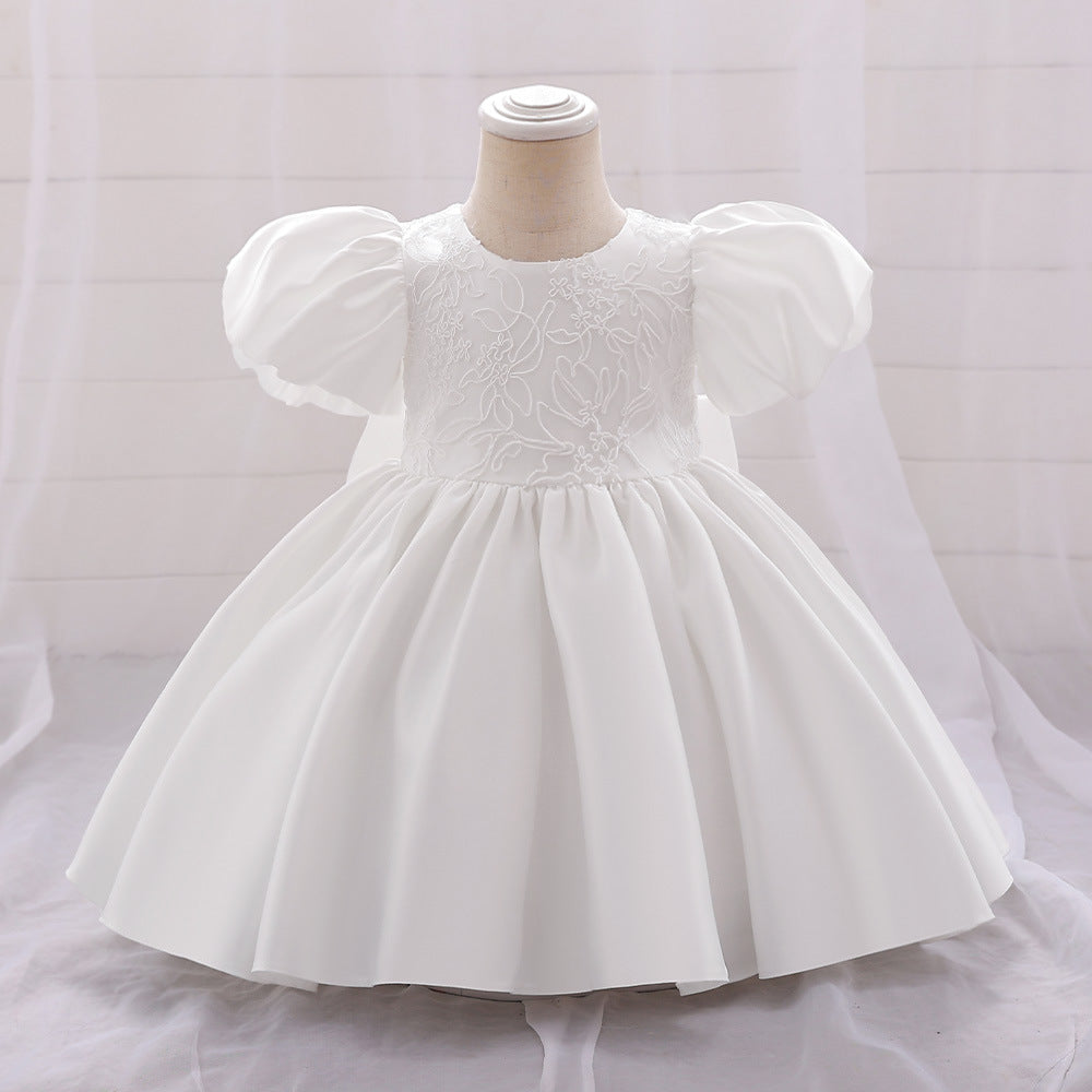 Satin Princess Dress for Baby Girls – Ruffle Tea-Length Flower Girl Outfit