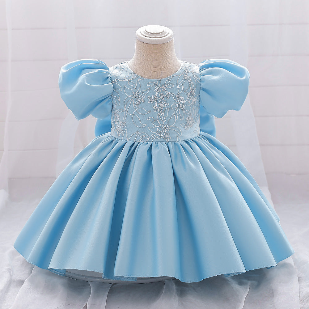 Satin Princess Dress for Baby Girls – Ruffle Tea-Length Flower Girl Outfit