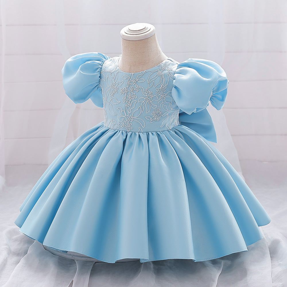 Satin Princess Dress for Baby Girls – Ruffle Tea-Length Flower Girl Outfit