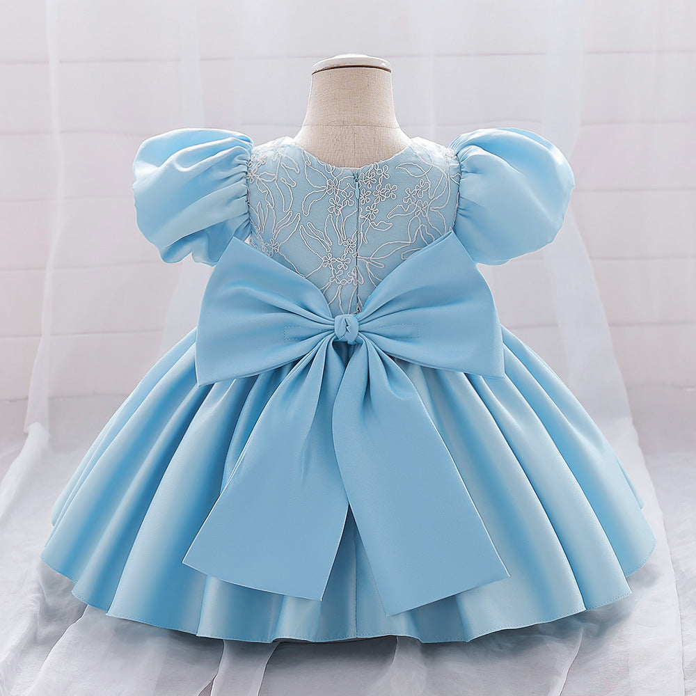 Satin Princess Dress for Baby Girls – Ruffle Tea-Length Flower Girl Outfit