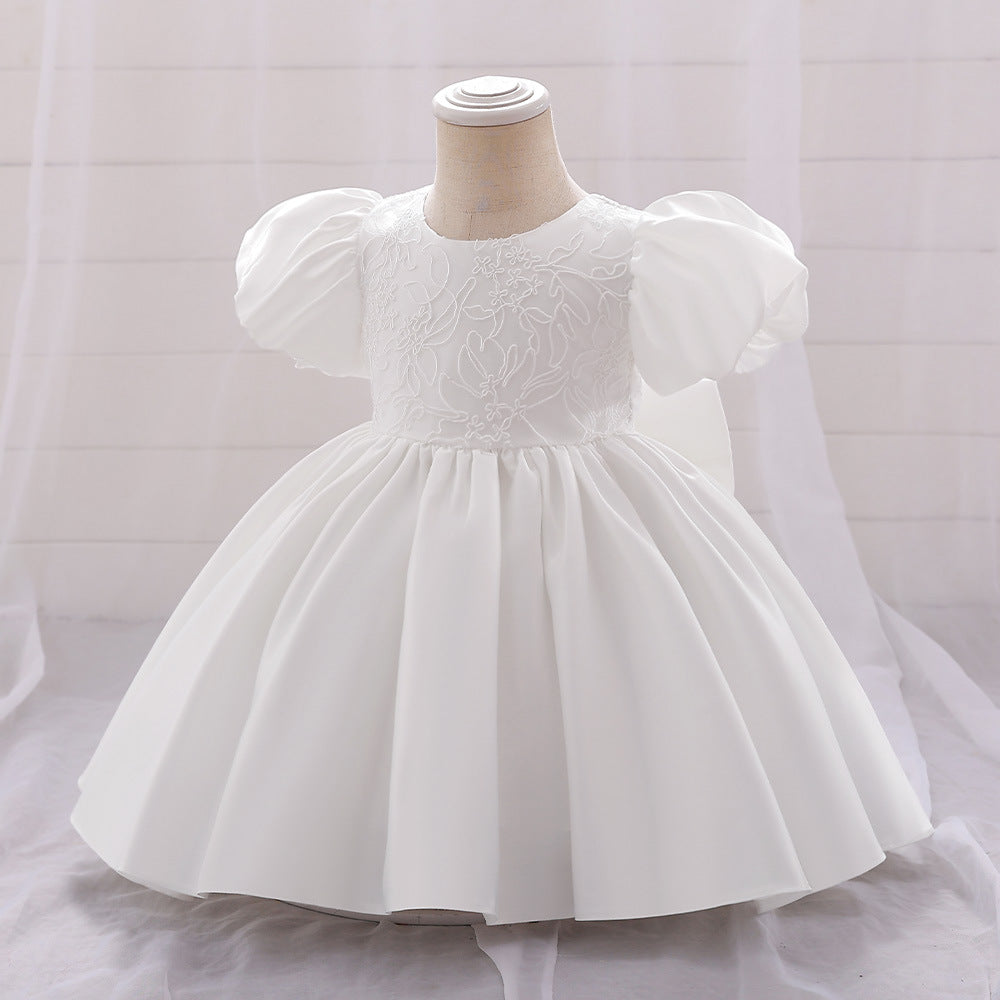 Satin Princess Dress for Baby Girls – Ruffle Tea-Length Flower Girl Outfit