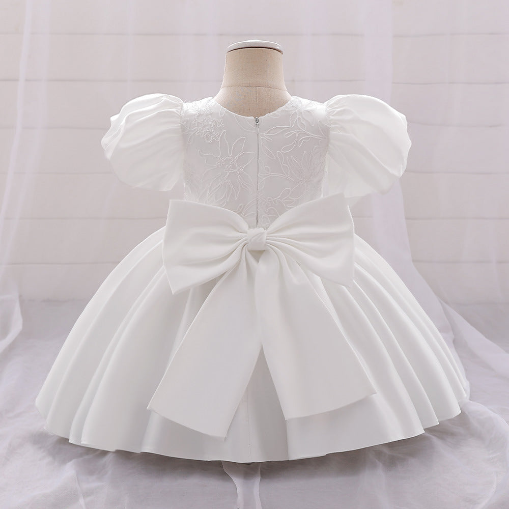 Satin Princess Dress for Baby Girls – Ruffle Tea-Length Flower Girl Outfit
