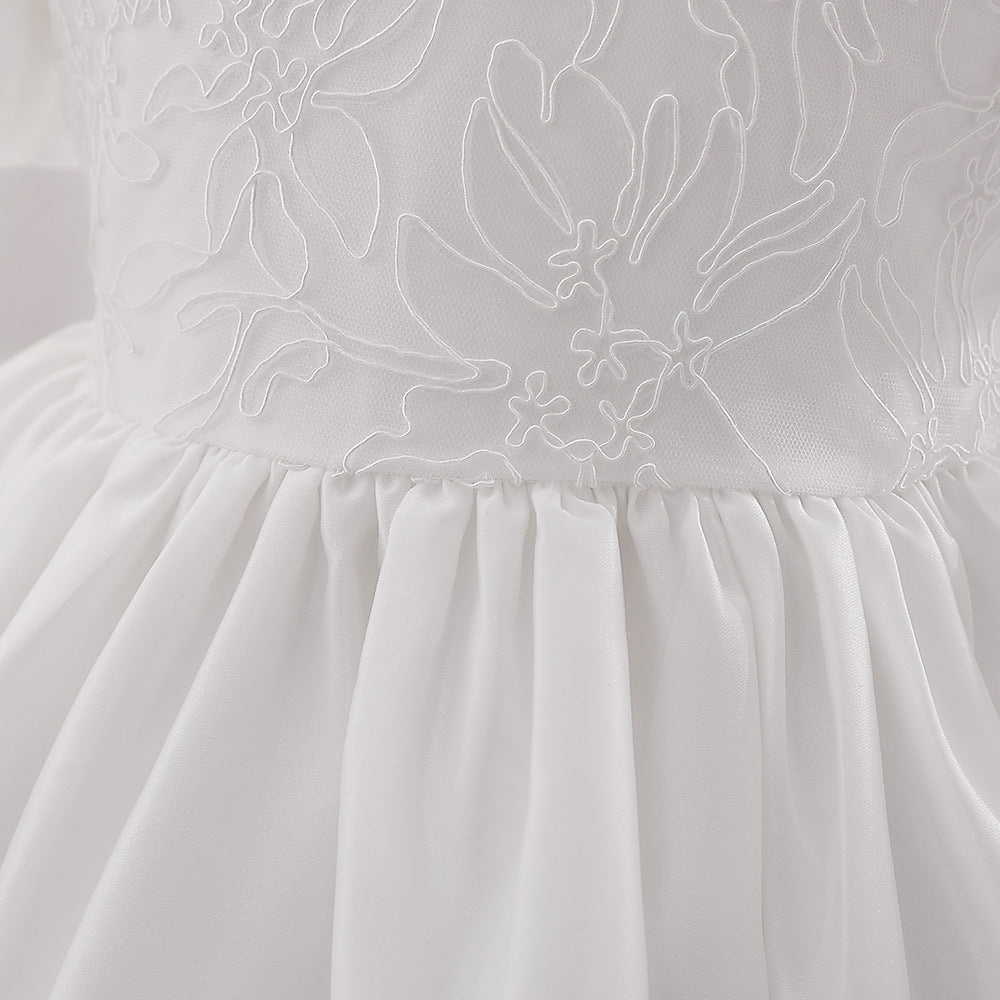 Satin Princess Dress for Baby Girls – Ruffle Tea-Length Flower Girl Outfit