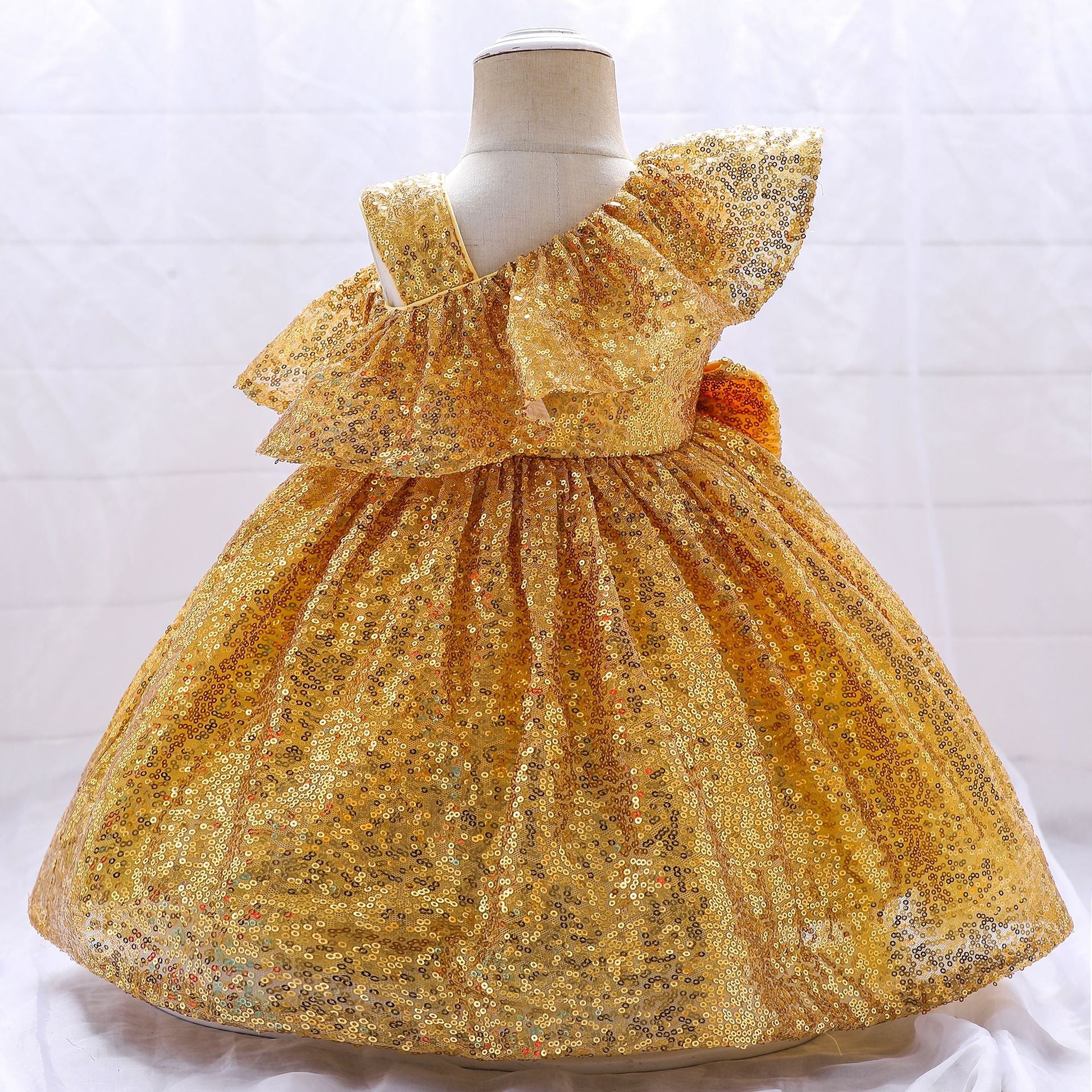 Frocklet Sequin A-Line Flower Girl Dress with Bow & Ruffle – Tea Length Special Occasion Outfits 16