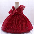 Sequin A-Line Tea Length Dress with Bow and Ruffle for Girls
