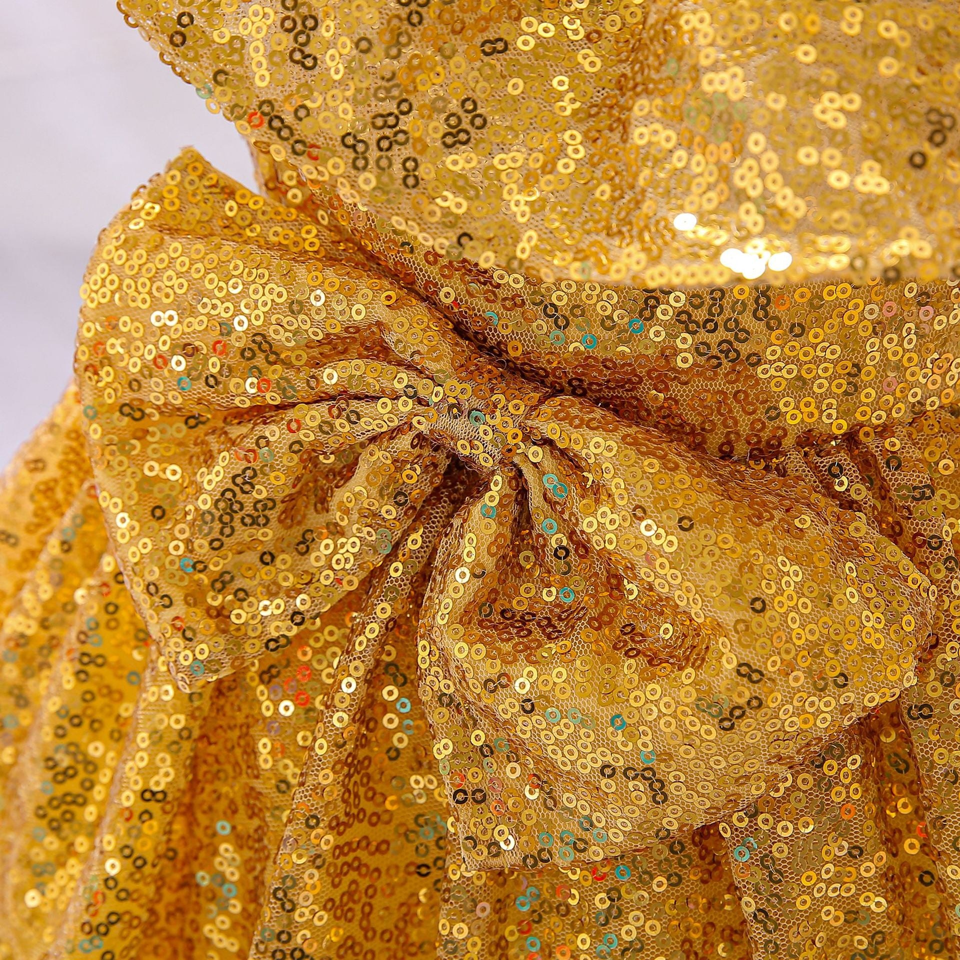 Sequin A-Line Flower Girl Dress with Bow & Ruffle – Tea Length Special Occasion Outfits