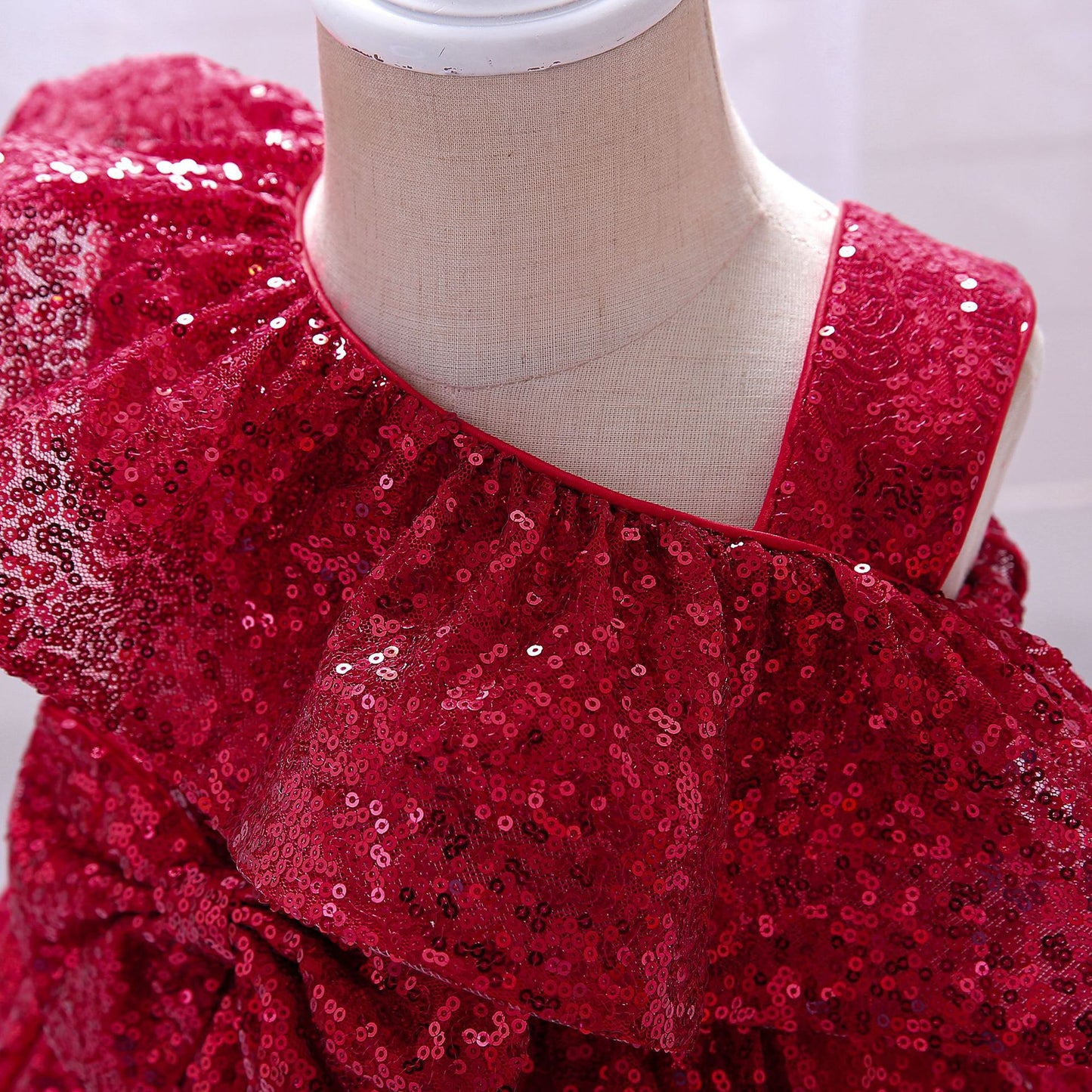 Sequin A-Line Flower Girl Dress with Bow & Ruffle – Tea Length Special Occasion Outfits