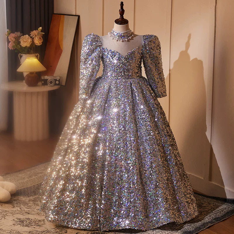 Purple Sequin A-line Maxi Dress for Girls – Party, Wedding, Formal