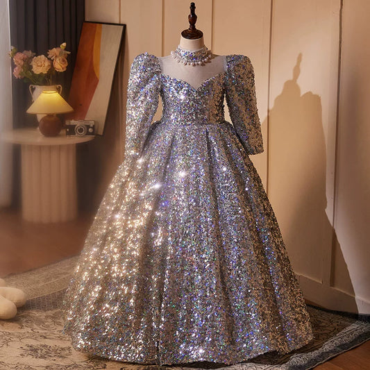 Purple Sequin A-line Maxi Dress for Girls – Party, Wedding, Formal