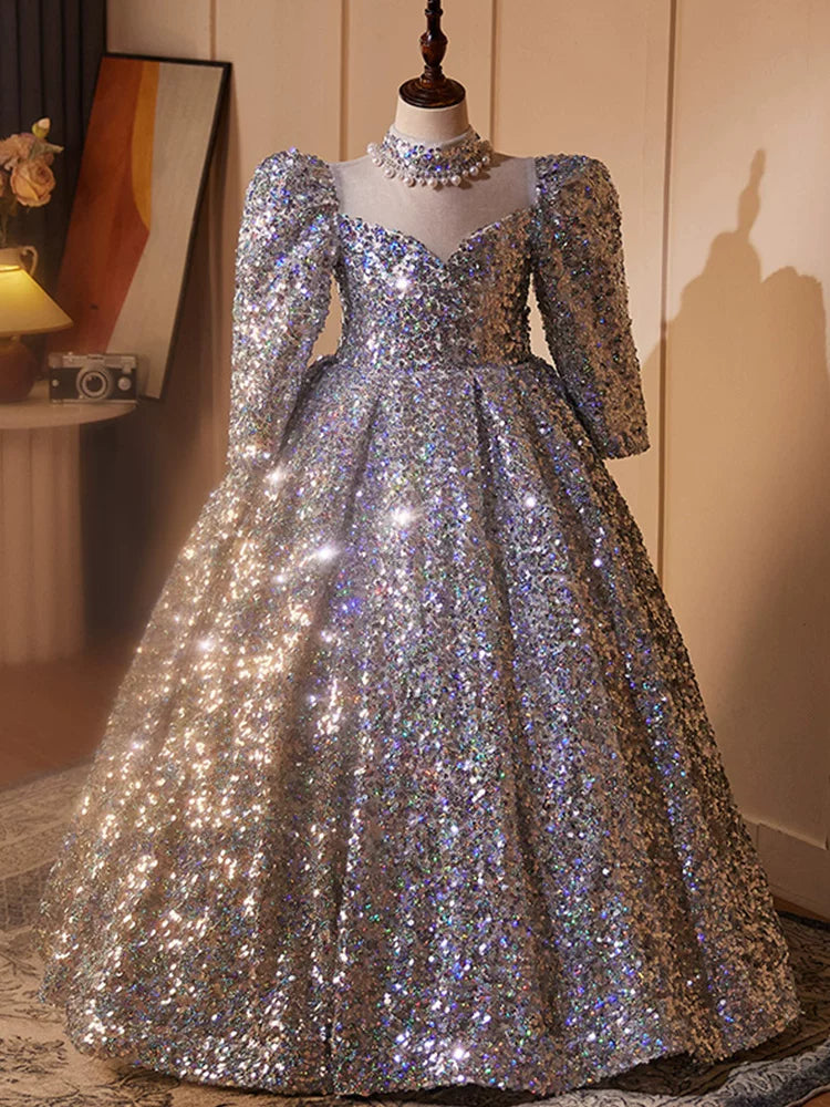 Purple Sequin A-line Maxi Dress for Girls – Party, Wedding, Formal