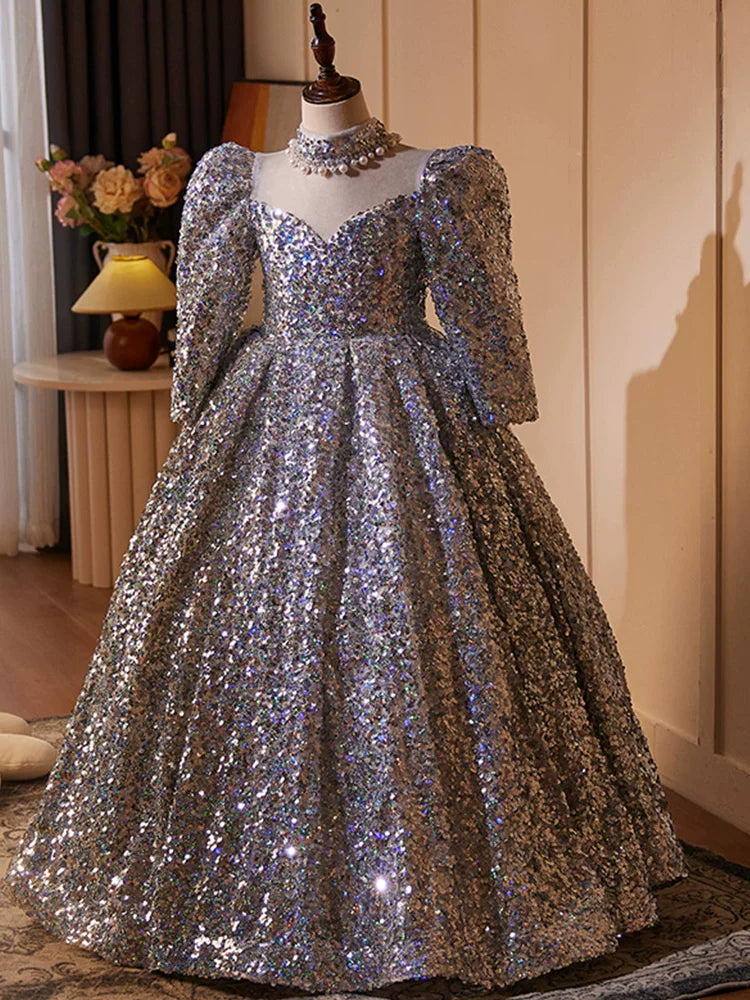 Purple Sequin A-line Maxi Dress for Girls – Party, Wedding, Formal