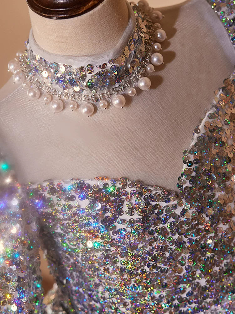 Purple Sequin A-line Maxi Dress for Girls – Party, Wedding, Formal