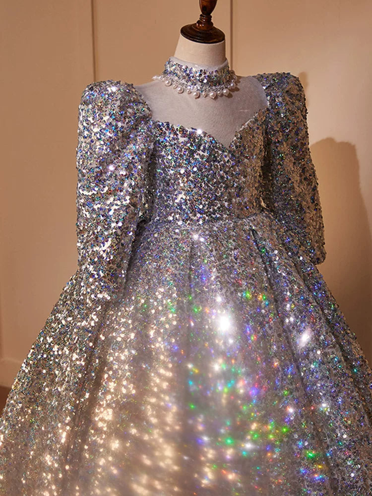 Purple Sequin A-line Maxi Dress for Girls – Party, Wedding, Formal