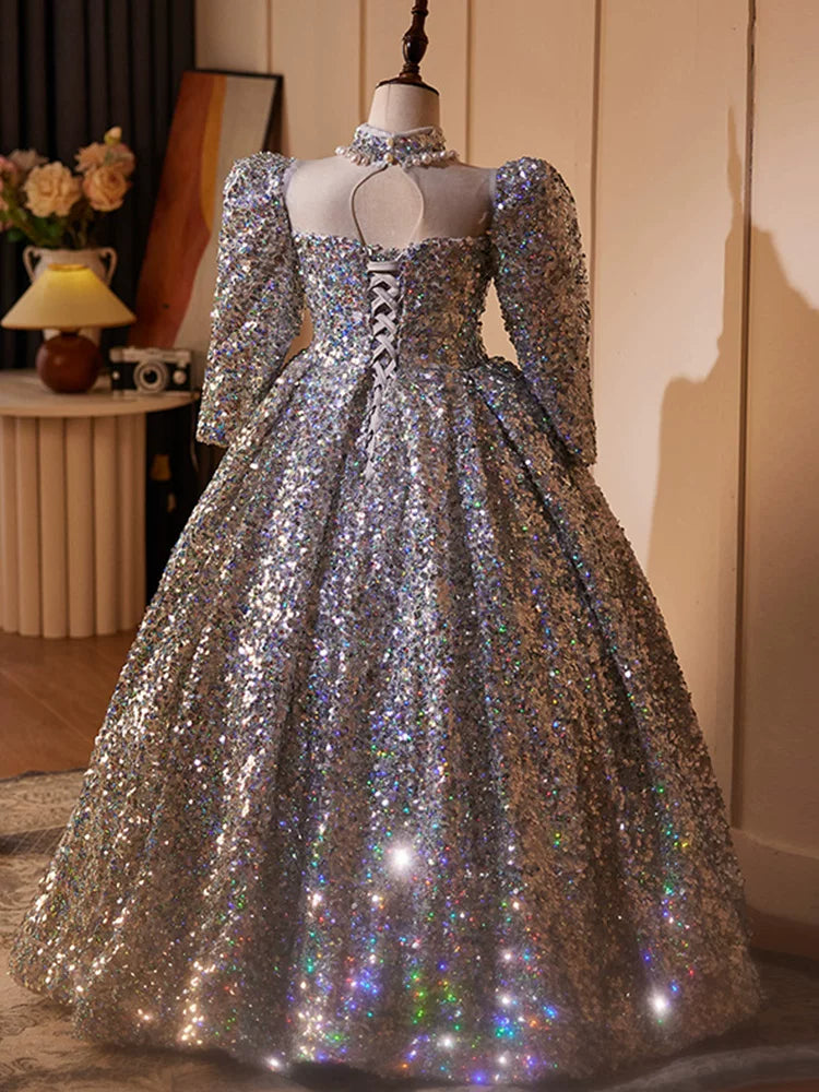 Purple Sequin A-line Maxi Dress for Girls – Party, Wedding, Formal