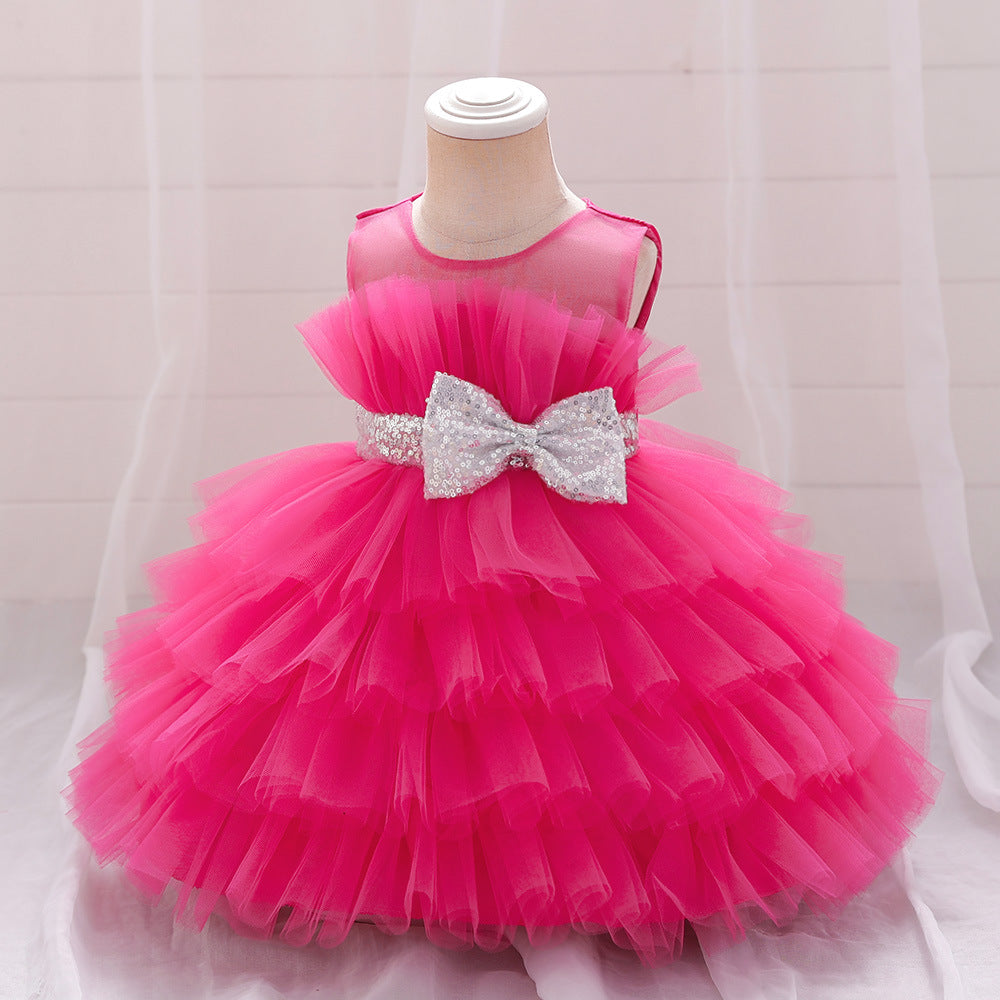 Layered Sequin Bow Princess Tulle Dress for Girls - Party & Birthday Ball Gown
