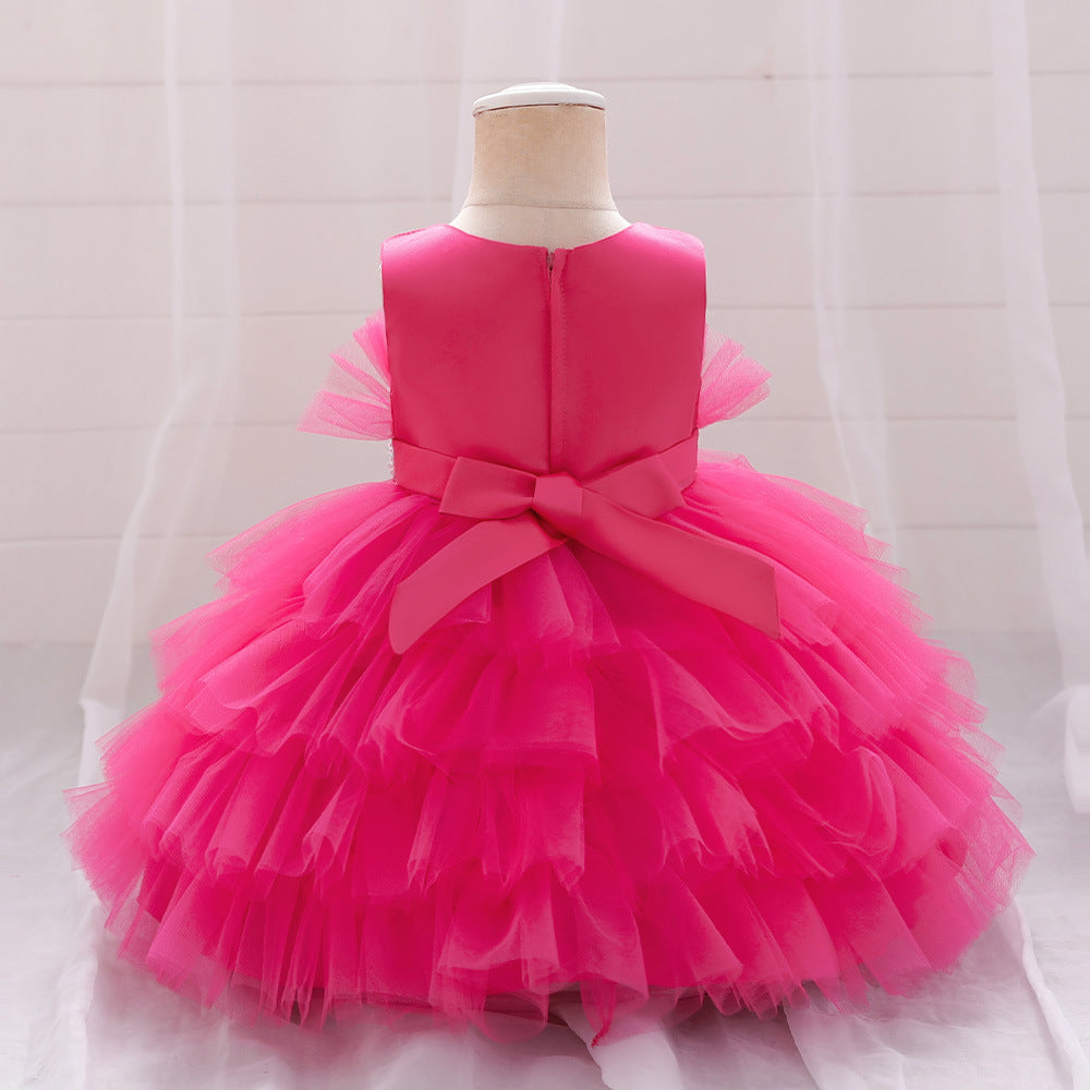 Layered Sequin Bow Princess Tulle Dress for Girls - Party & Birthday Ball Gown