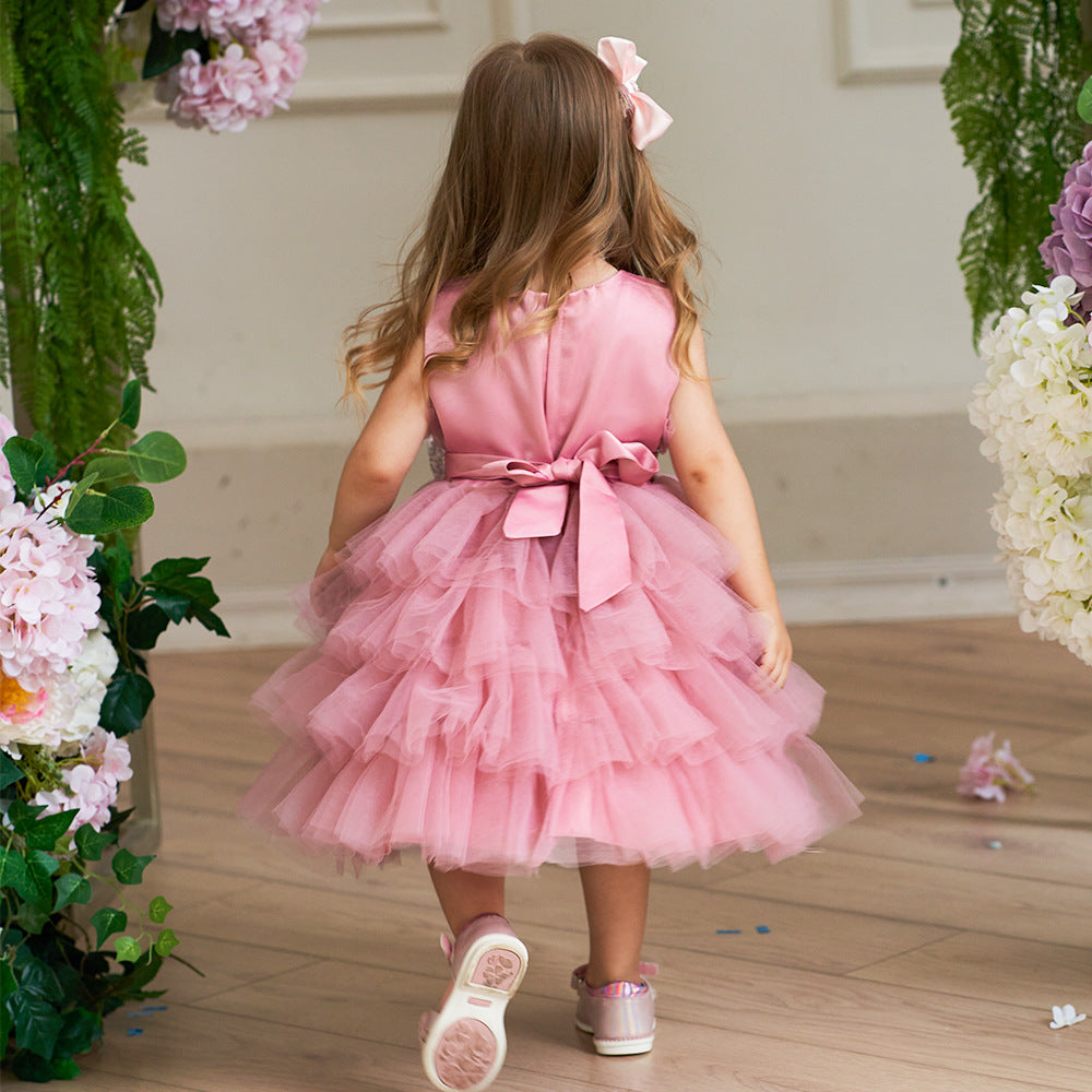 Layered Sequin Bow Princess Tulle Dress for Girls - Party & Birthday Ball Gown