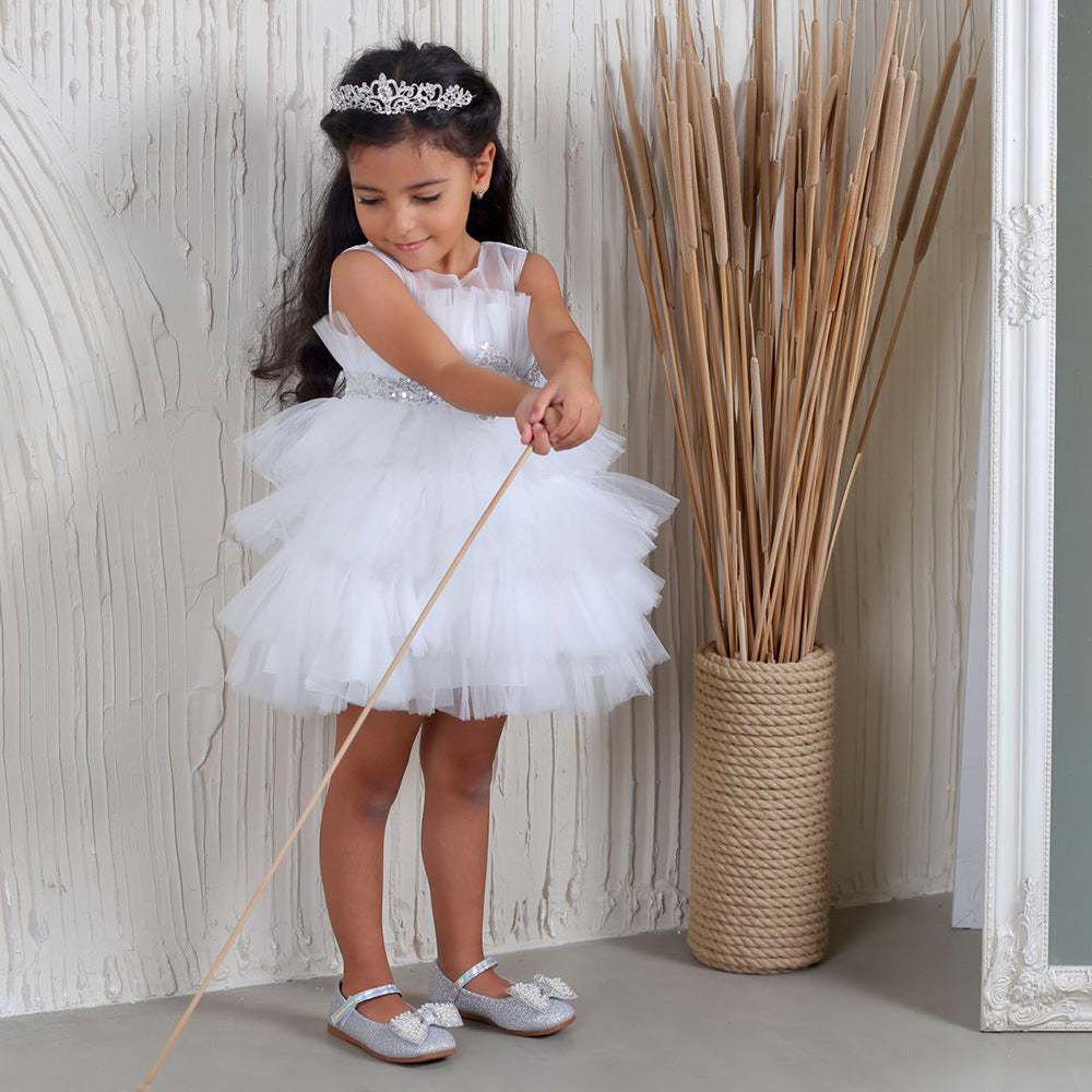 Layered Sequin Bow Princess Tulle Dress for Girls - Party & Birthday Ball Gown