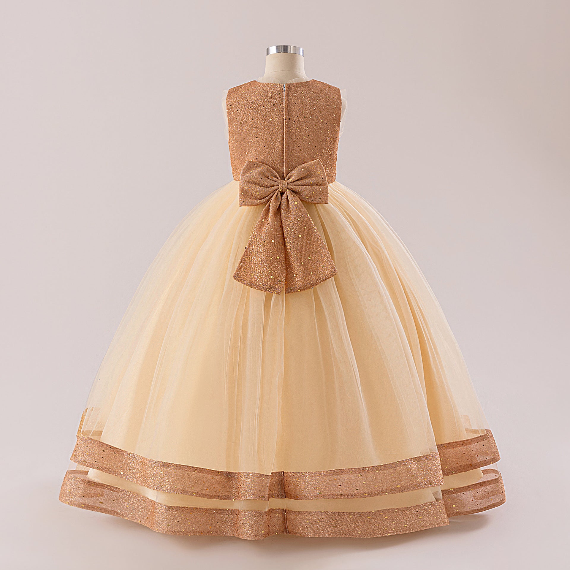 Sequin Bow Maxi Princess Dress for Girls – Party & Flower Girl Gown