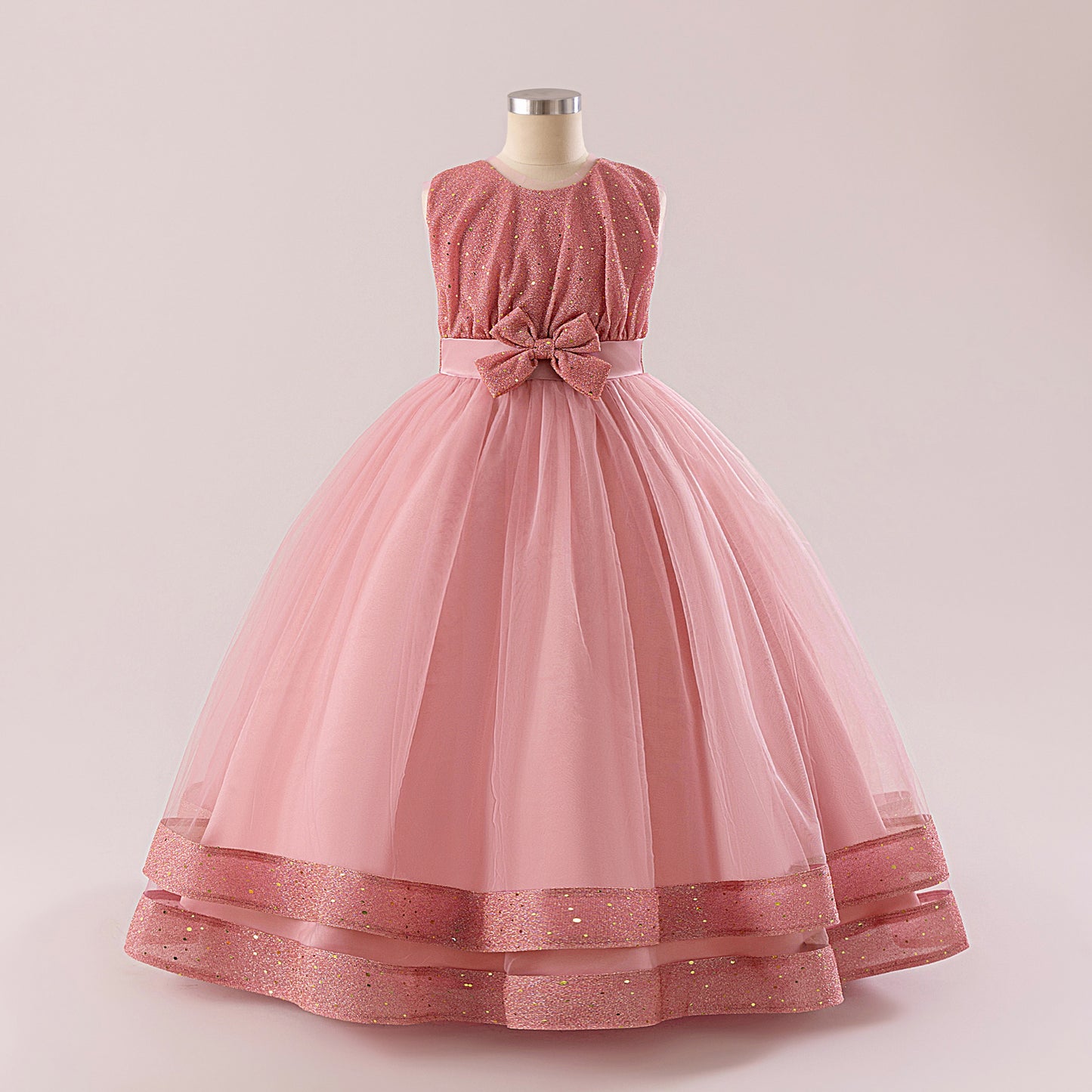 Sequin Bow Maxi Princess Dress for Girls – Party & Flower Girl Gown