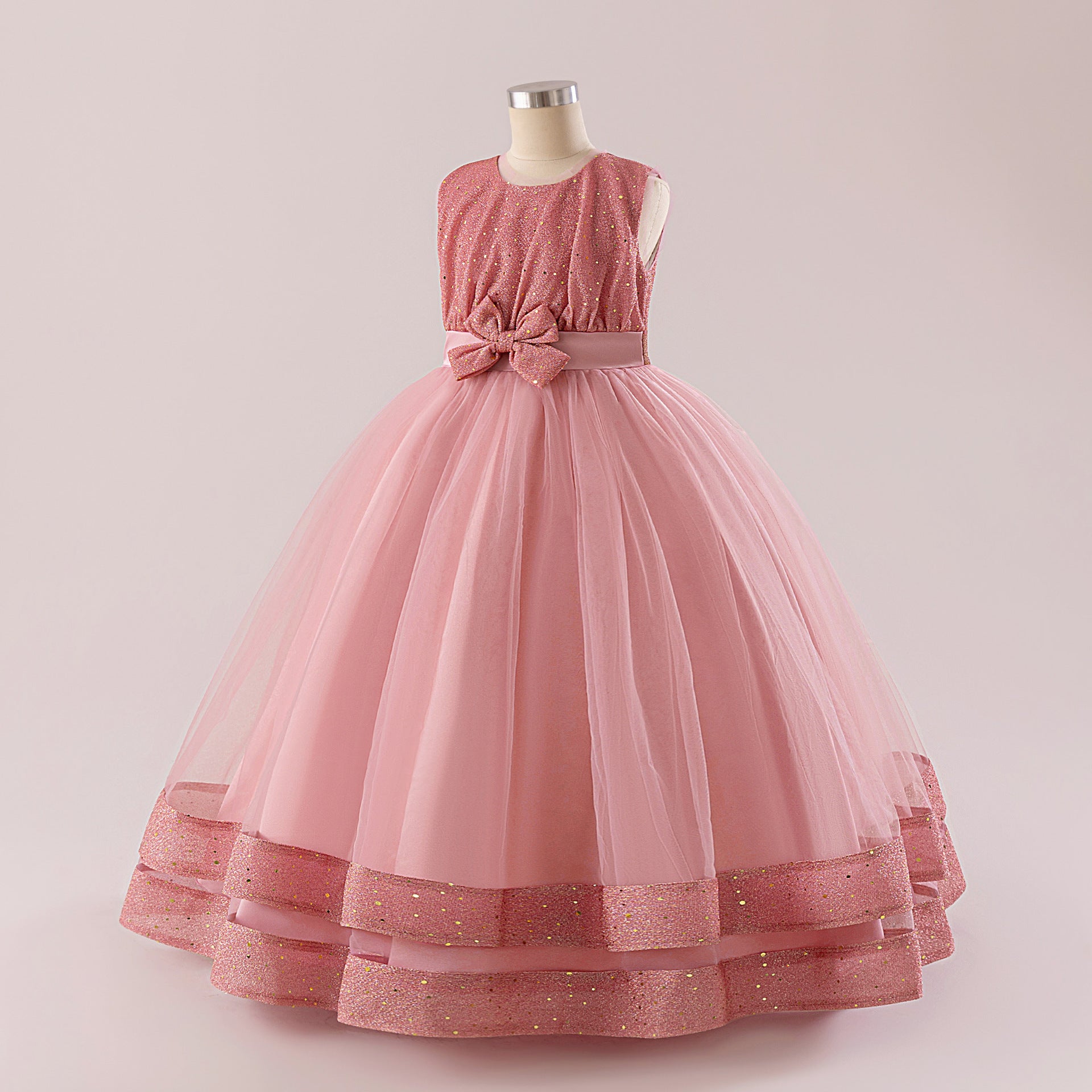 Sequin Bow Maxi Princess Dress for Girls – Party & Flower Girl Gown