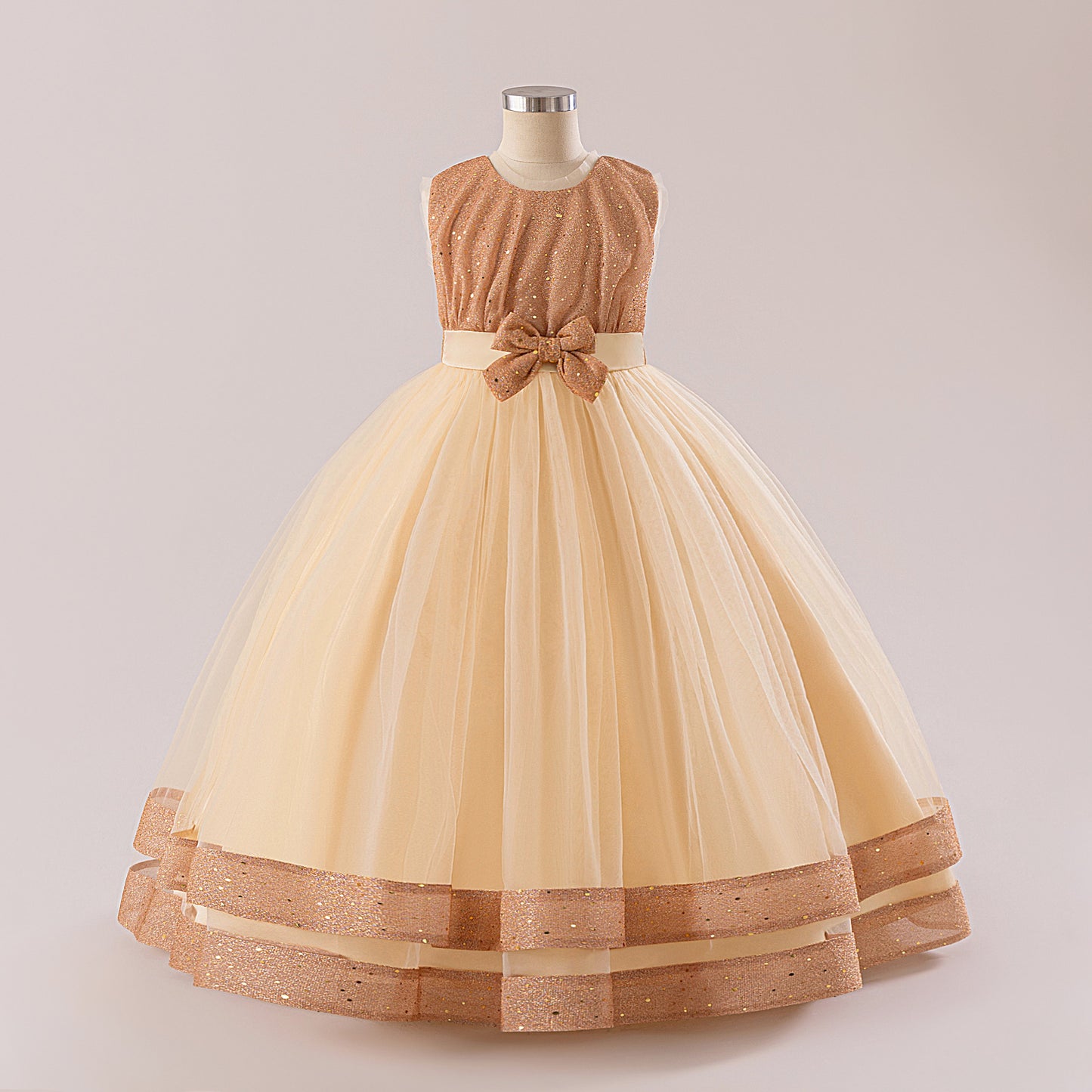 Sequin Bow Maxi Princess Dress for Girls – Party & Flower Girl Gown