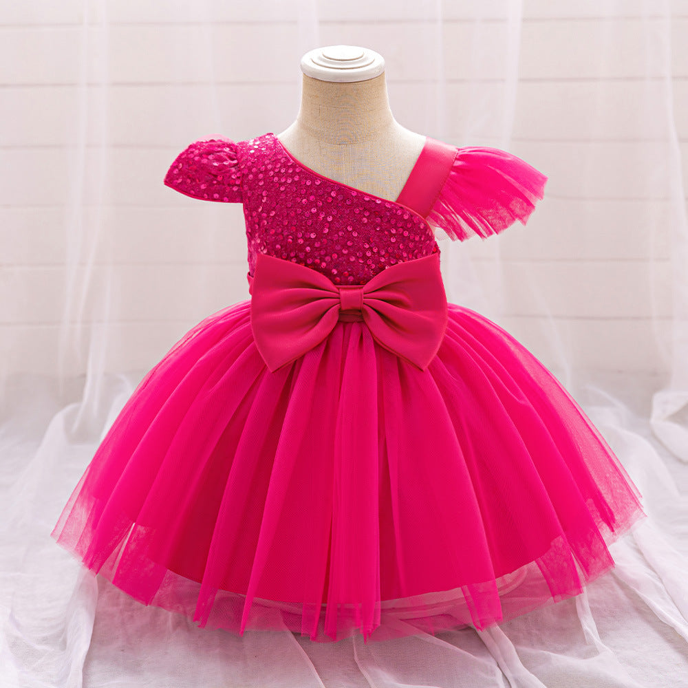 Cute Sequin Puffy Tulle Ball Gown Dress for Toddlers - Bowknot, Tea Length, Party & Formal