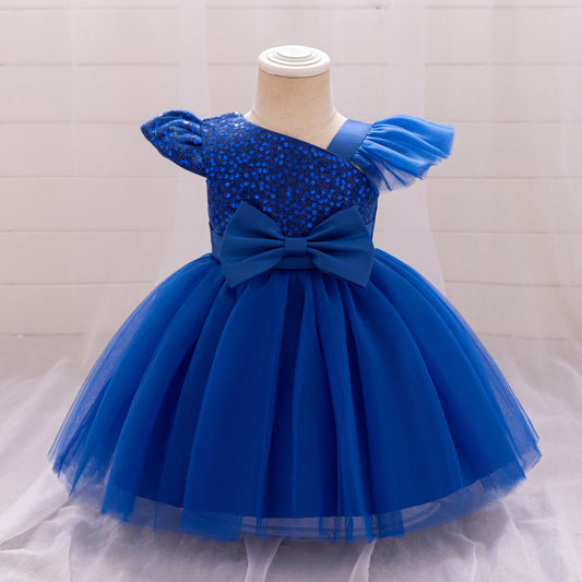 Cute Sequin Puffy Tulle Ball Gown Dress for Toddlers - Bowknot, Tea Length, Party & Formal