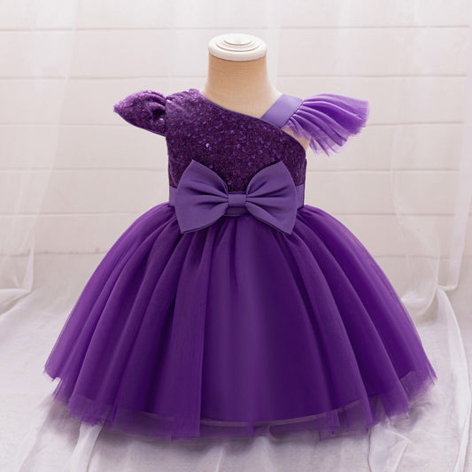 Cute Sequin Puffy Tulle Ball Gown Dress for Toddlers - Bowknot, Tea Length, Party & Formal