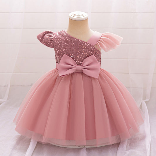 Cute Sequin Puffy Tulle Ball Gown Dress for Toddlers - Bowknot, Tea Length, Party & Formal