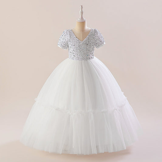 Sparkly A-Line Maxi Princess Dress for Girls | Sequin & Bowknot Formal Gown