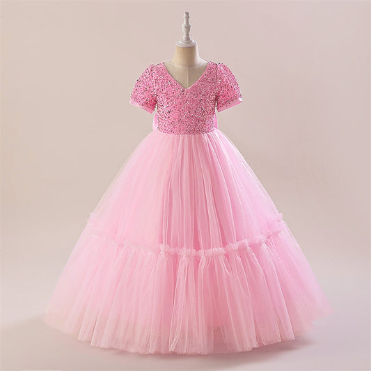 Sparkly A-Line Maxi Princess Dress for Girls | Sequin & Bowknot Formal Gown