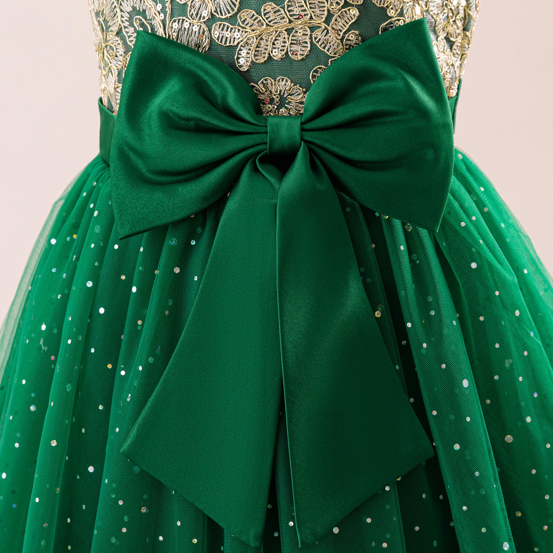 Sequin Bowknot Maxi Dress for Girls – Sparkly Party & Flower Girl Gown